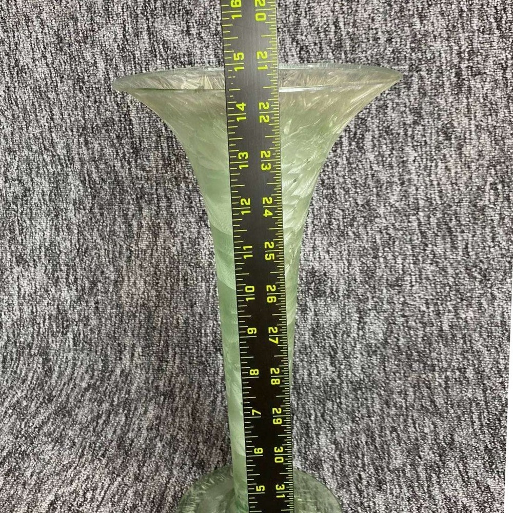 Spain Glass Trumpet Vase Large Green Textured Swirl Floral Centerpiece Decor - Picture 7 of 8